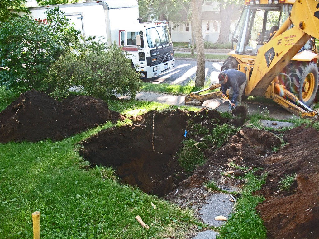 Water pipe replacement excavation at old Kampa home in St. Cloud, MN