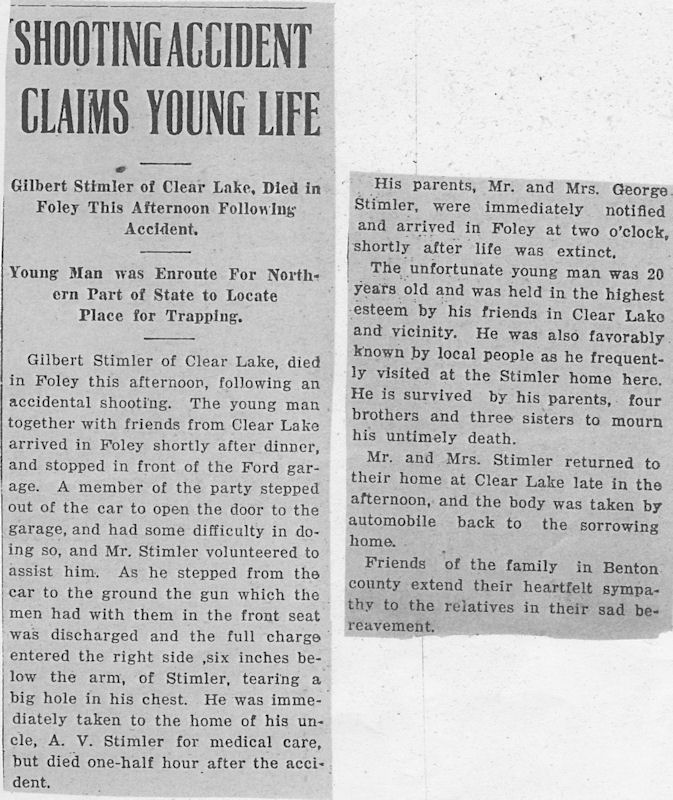 Shooting Accident Claims Young Life, The Foley Independent, Nov. 28, 1919