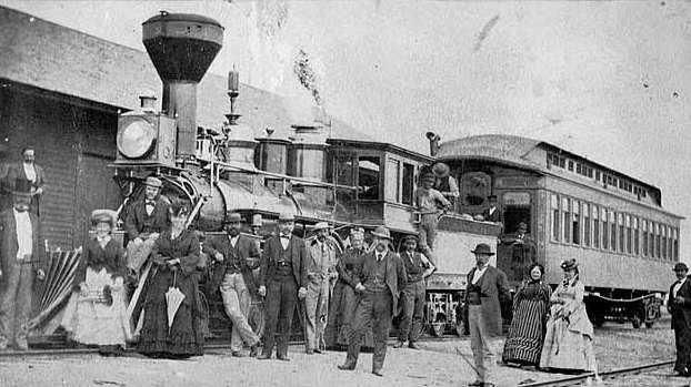 St. Paul and Pacific Railroad officials and guests, Breckenridge, 1873