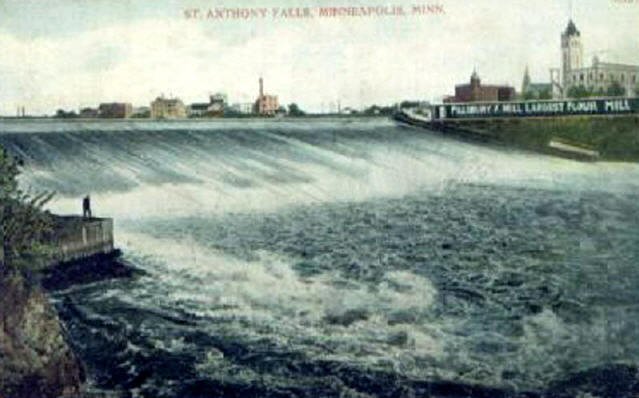 St. Anthony Falls and Pillsbury Flour Mill, Minneapolis, MN 1908