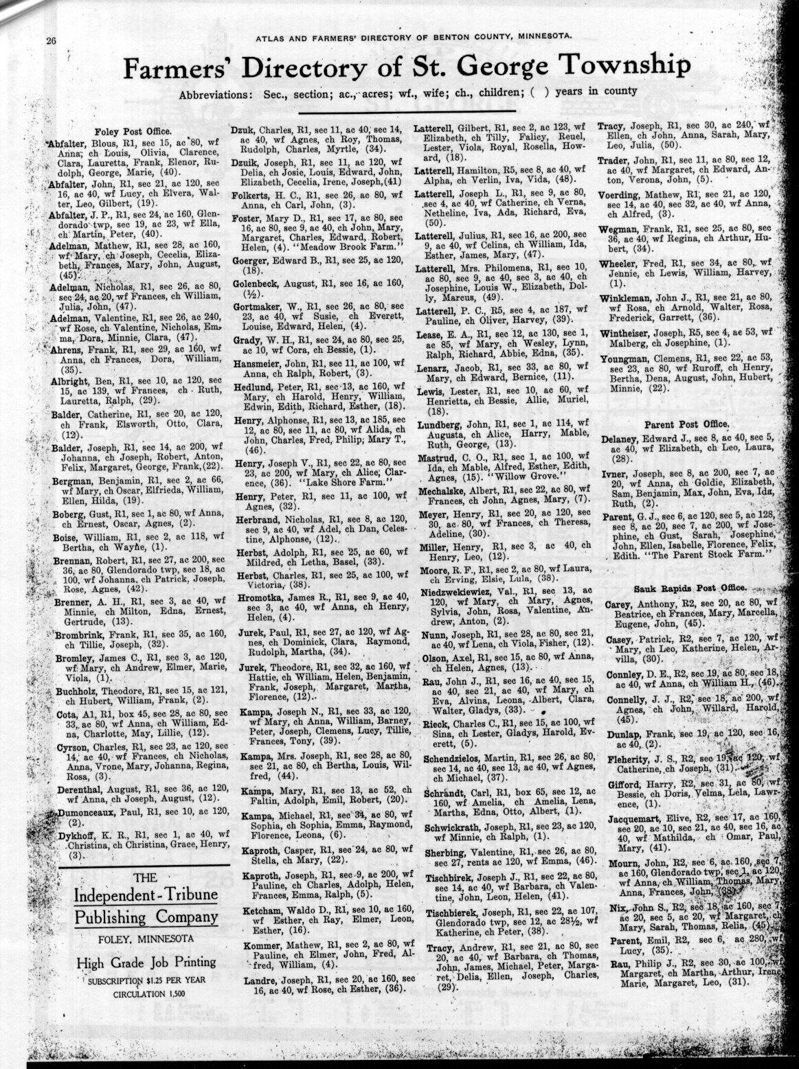 Full-size Farmers' Directory of St. George Township, 1915.