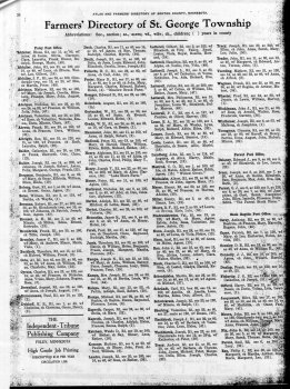 Click here to go to full-size version of this Farmers' Directory of St. George Township, 1915.