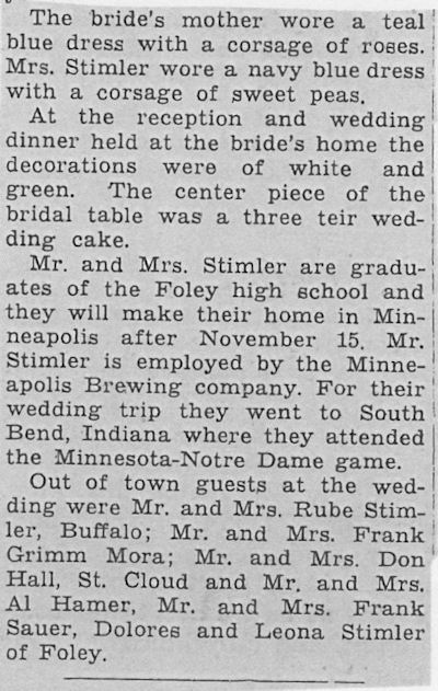 Stimler-Grimm Wedding at Foley, The Foley Independent, Nov. 17, 1938