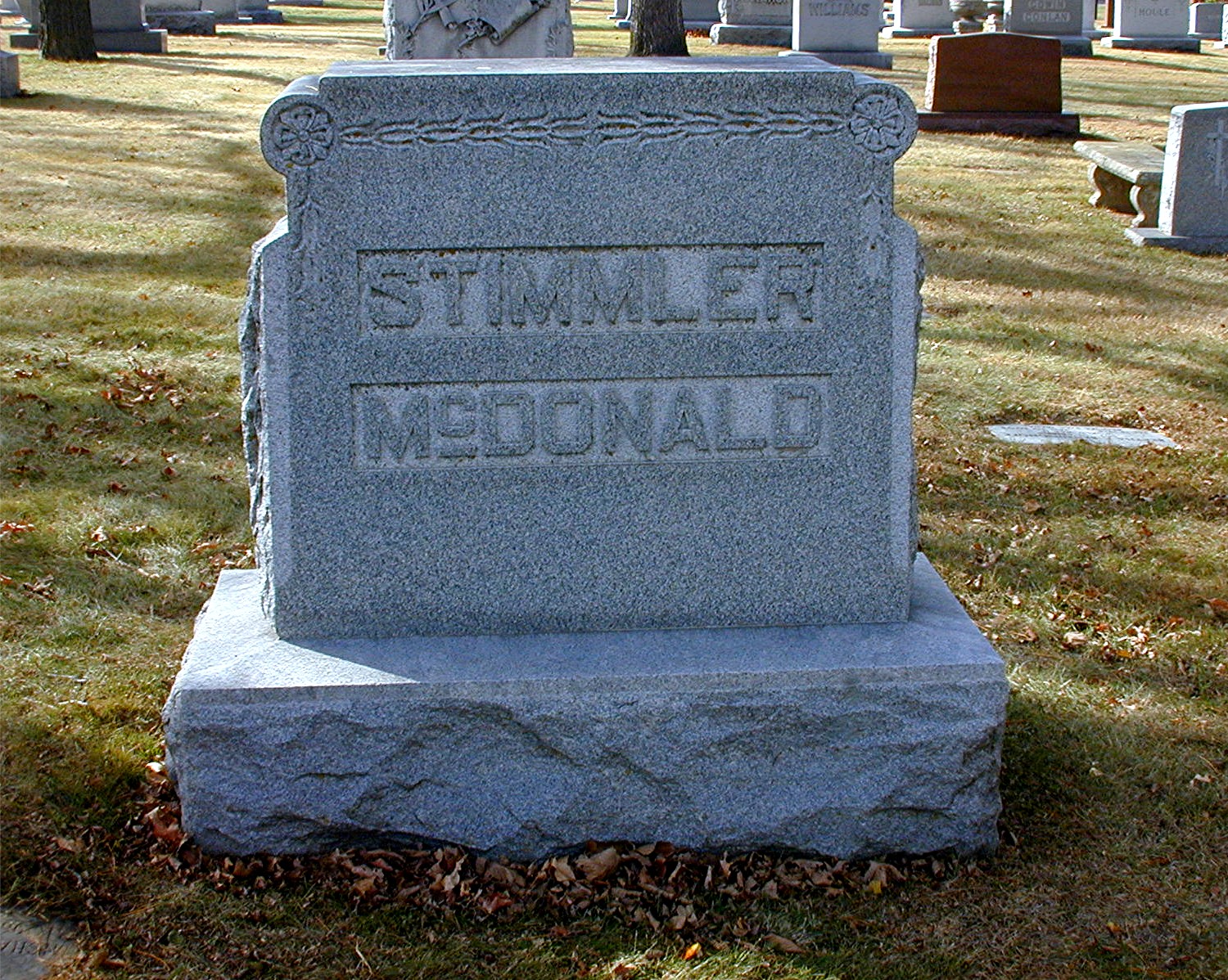 Stimmler McDonald Grave Marker, St. Mary's Cemetery, Minneapolis, Hennepin, Minnesota