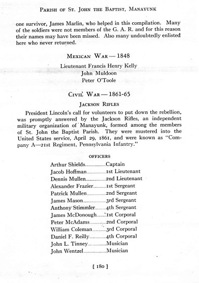 The Parish of St. John the Baptist, Union Army officers in Jackson's Rifles, Company A, 21st Regiment, Pennsylvania Infantry.