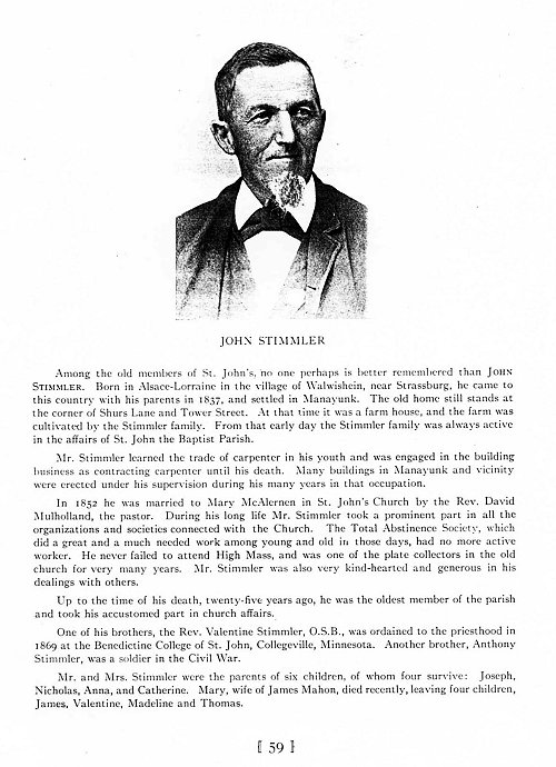 The Parish of St. John the Baptist, profile of Johann Stimmler, parish patriarch.