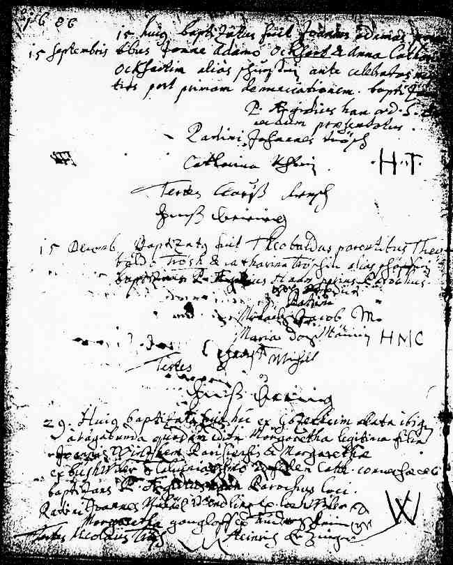 St-Martin Parish Baptismal Record of Theobald Tr&ouml;sch, October 15, 1686.