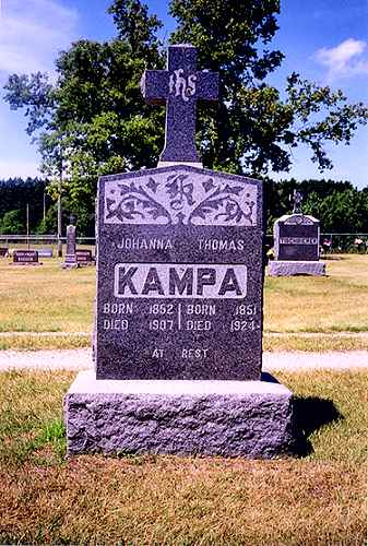 Johanna and Thomas Kampa's Gravestone, St. Lawrence Parish Cemetery, Duelm, MN.