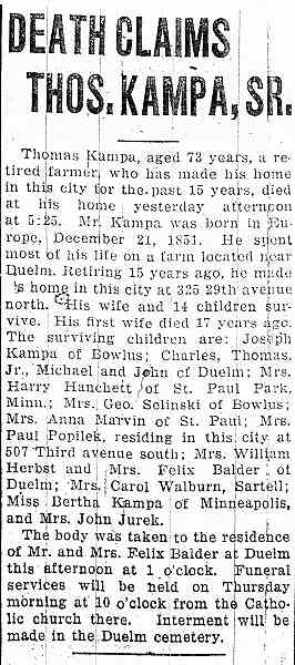 Obituary of Thomas J. Kampa, Sr.