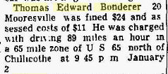 Tom Bonderer fined for speeding, 28 Jan 1965