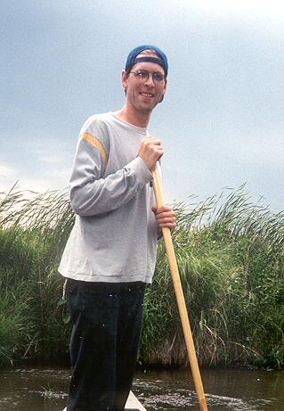 Tom Greenwood canoeing in the James River, Jamestown, ND, 1996