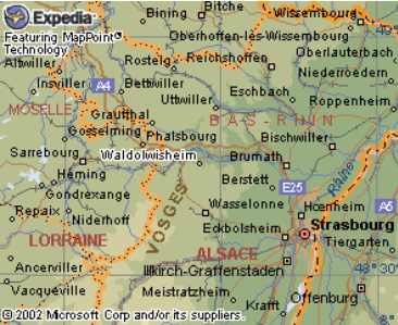 Modern map showing location of Waldolwisheim, Germany.