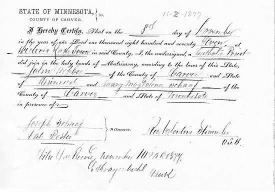Marriage Certificate of Maria Magdalena Schaaf and John Webber.