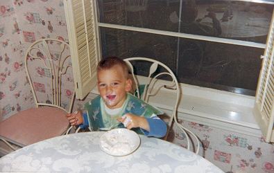 Paul Stimler eating ice cream at Grandma and Grandpa's, age 3.