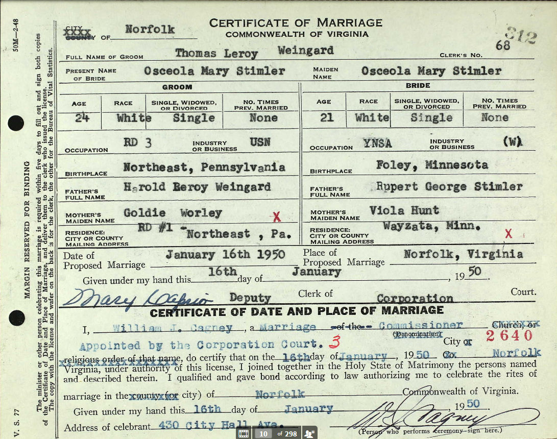 Weingard - Stimler marriage certificate