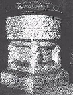 Wettringen Taufstein; Baptismal Font at St. Petronilla Church, Wettringer, Germany.