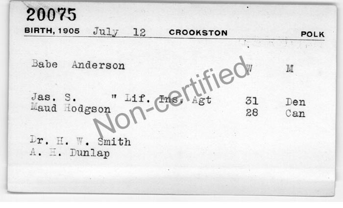 Birth certificate of Wilton James Anderson