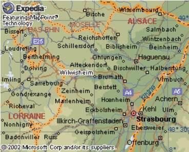 Modern map showing location of Wilwisheim, Germany.