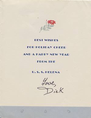 Inside of Christmas card from U.S.S. Helena from Dick Stimler to his family.